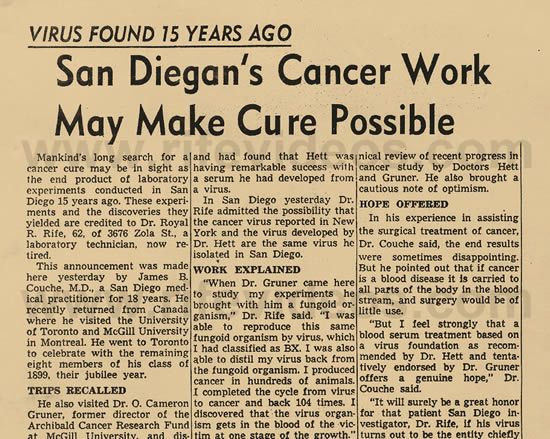 Rife Cancer Cure Newspaper Article